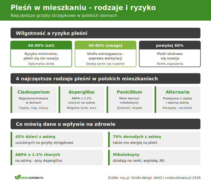 Pleśń w mieszkaniu - rodzaje i ryzyko. Strefy wilgotności, 4 najczęstsze gatunki w polskich domach i dane zdrowotne
